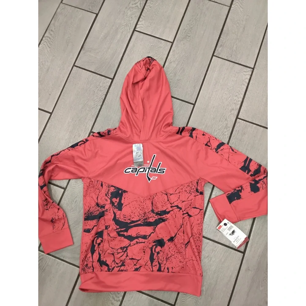 NHL Washington Capitals Youth Red Marble Print Performance Hoodie Size L 14/16